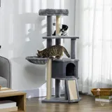 PawHut Katzenbaum Aktivitätszentrum Kratzbaum Kratzbrett Spielzeugkugel Versteck Plattformen grau   Aosom – Bild 3