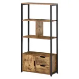 HOMCOM Industrielles Bücherregal 3 Regale Schranktür 2 Schubladen Partikelplatten Altholzoptik Stahl Schwarz   Aosom – Bild 1
