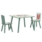 ZONEKIZ Kindertisch und 2 Stühle für Kinder 3-8 Jahre Set 3-teilig Tiermotiv für Schlafzimmer Spielzimmer mit massiven grünen Holzbeinen   Aosom – Bild 1