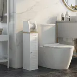 Kleankin Toilettenpapierhalter Schrank für Toilette mit Schrank und höhenverstellbarem Regal Badezimmermöbel im modernen Design 18 x 20 x 80 cm Weiß   Aosom – Bild 3