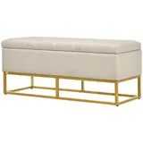 HOMCOM Sitzbank mit Stauraum und gepolsterter Sitzfläche, 2-in-1, Beige und Gold, 110 x 44 x 48 cm   Aosom – Bild 1