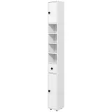 kleankin Badezimmerschrank Hochschrank mit 4 verstellbaren Regalen, 1 Schublade und 2 Schränken modernes Design 20 x 20 x 180 cm weiß   Aosom – Bild 1