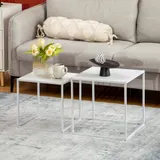 HOMCOM 2er-Set Couchtisch, Eckiger Beistelltisch, Kaffeetisch mit Stahlgestell, Sofatisch im modern Design, für Wohnzimmer, bis 10 kg Belastbar, Weiß   Aosom – Bild 3