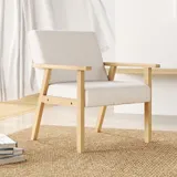 HOMCOM Loungesessel mit Armlehnen, Esszimmerstuhl, Relaxsessel in Leinenoptik, Polstersessel für Wohnzimmer, Schlafzimmer, Massivholzrahmen, 64 x 70 x 72 cm, Cremeweiß   Aosom – Bild 3