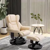 HOMCOM Fernsehsessel mit Hockerm, TV Sessel mit Liegefunktion, gemütlicher Ruhesessel für Wohnzimmer, Lesesessel Kunstleder, Creme   Aosom – Bild 3