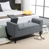 HOMCOM Sitzbank mit Stauraum, Polsterbank mit Leinenoptik, Holzbeine, Bettbank belastbar bis 130 kg, für Wohnzimmer Schlafzimmer Flur, 116 x 44 x 58 cm Hellgrau   Aosom – Bild 3