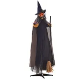 HOMCOM 190cm Halloween Dekoration Halloween-Hexe mit LED-Lichter, Soundfunktion, Haustür Deko mit verstellbare Arme, Garten Dekofigur in Lebensgröße für Party   Aosom – Bild 1