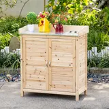 Outsunny Gartenschrank, Pflanztisch mit Unterschrank, Holz, Geräteschrank mit 2 Einlegeböden, Geräteschuppen, Garten Schuppen, Natur  Aosom – Bild 3