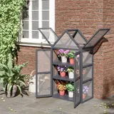 Outsunny Frühbeet Mini Gewächshaus 3 Ebenen Treibhaus Pflanzenbeet mit aufklappbarem Dach Doppeltüren aus Holz Natur 70,5 x 42 x 132 cm   Aosom – Bild 3