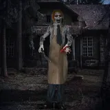 HOMCOM Halloween Dekoration 170cm Kettensägenmörder mit beweglichem Körper, Augenglühen, Garten Deko mit verstellbarem Arm für Indoor, Outdoor   Aosom – Bild 3