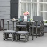 Outsunny Polyrattan Sitzgruppe für 4 Personen, Essgruppe Gartenset mit Kissen, Grau, wetterfest & stilvoll für Garten & Terrasse   Aosom.de – Bild 3