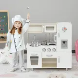 HOMCOM Kinderküche mit Zubehör, Traumküche für 3 Jahre+, Spielzeugküche aus Kiefer & MDF, Weiß, 74 x 30 x 81 cm   Aosom.de – Bild 3