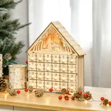HOMCOM Adventskalender zum Befüllen 24 Schubladen Fächer Weihnachtskalender mit LED-Lichtern Adventskalenderbox Weihnachtsdekoration DIY MDF-Platte Naturholz 26,6 x 6 x 30 cm   Aosom – Bild 3