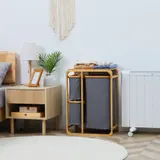 HOMCOM Wäschekorb mit Plattform  Bambus Wäschesammler mit 3 abnehmbaren Wäschesäcken, Wäschesortierer, Grau+Natur, 50x32x69,7cm  Aosom – Bild 3