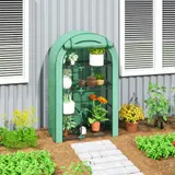 Outsunny Gewächshaus mit Runddach Tür, Regale, winterfest Foliengewächshaus aus Stahl, Treibhaus für Balkon, Garten, Tomatenhaus 100 x 45 x 160 cm, Tomatengewächshaus für Tomaten, Gemüse, Blumen, Grün   Aosom – Bild 3