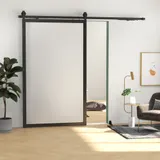 HOMCOM Schiebetürbeschlag Set 244cm mit Schienen Rollen Anti-Sprung-Vorrichtungen Türstopper Bodenführung aus Kohlenstoffstahl Schwarz   Aosom.de – Bild 3