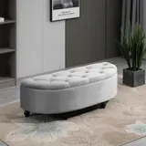 HOMCOM Sitzbank Stauraum Sitzhocker Aufbewahrungsbox Fußbank Velvet-Touch Gummiholz Grau Schlafzimmer   Aosom – Bild 3