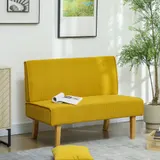 HOMCOM 2 Sitzer Sofa, Couch mit Cord-Optik, Holzbeine, Gepolsterter Polstersofa, Doppelsofa für Schlafzimmer, Wohnzimmer, 110 x 62 x 85 cm, Gelb   Aosom – Bild 3