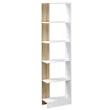 HOMCOM Standregal Bücherregal 5-stufiges Büroregal Lagerregal Aktenregal Küchenregal Spanplatte Eiche+Weiß 45 x 21 x 170 cm   Aosom – Bild 1