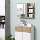 kleankin Spiegelschrank Badschrank Hängeschrank Badmöbel Wandschrank Mehrzweckschrank mit offener Fächern Spanplatte Glas Natur 60 x 18 x 50 cm   Aosom – Bild 3