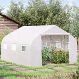 Outsunny Foliengewächshaus 3,5x3x3m mit UV-Schutz, winddicht, Mesh-Fenster, ideal für Tomaten & Pflanzen im Garten oder Balkon, Metall, Weiß   Aosom.de – Bild 3