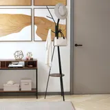HOMCOM Garderobenständer  Kleiderständer mit 8 Haken & Ablage, Standgarderobe für Kleidung, Hüte, Taschen, Metall, Braun, 45x45x180cm  Aosom – Bild 3
