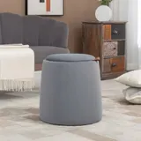 HOMCOM 2-in-1 Ottomane runder Sitzhocker in Grau Samtoptik mit Stauraum abnehmbarer Deckel Ø44cm x 47,5cm vielseitig einsetzbar als Beistelltisch   Aosom.de – Bild 3
