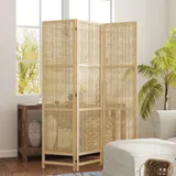 HOMCOM Paravent 3-teilig 135 x 180 cm Trennwand Raumteiler aus PP Rattan, Faltbar Raumtrenner Sichtschutz Stellwand für Wohnzimmer Natur   Aosom – Bild 3
