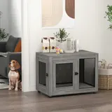 PawHut Hundekäfig für Zuhause, Hundebox mit 2 Türen, Waschbaren Kissen, Hundehütte mit Verstellbare Füße, Riegel, für große Hunde bis 30 kg, Grau, 94 x 60 x 71,5 cm   Aosom – Bild 3