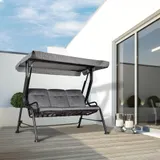 Outsunny 3-Sitzer Hollywoodschaukel, Gartenschaukel, Verstellbares Sonnendach, Abnehmbare Kissen, Grau, 200x120x170cm, für Garten, Terrasse   Aosom.de – Bild 3