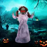 HOMCOM 76cm Halloween Dekoration Geisterpuppe mit LED-Lichter, Soundfunktion, Haustür Deko mit verstellbare Arme, Garten Dekofigur in Lebensgröße für Party   Aosom – Bild 3
