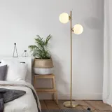 HOMCOM Stehlampe Standleuchte 2-teilig mit Glas-Lampenschirm, Stahl und Glas, 165cm hoch, gold und weiß, modernes Design für Wohnzimmer   Aosom.de – Bild 3