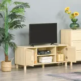 HOMCOM Fernsehtisch Lowboard TV-Bank TV-Kommode mit 2 Rattantüren und offenen Regalen aus MDF Natur 115x40x48 cm modern & funktional   Aosom.de – Bild 3