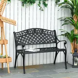 Outsunny 2-Sitzer Gartenbank Alu Metallbank mit Armlehnen im Landhausstil Schwarz 102,5 x 61 x 84 cm ideal für Terrasse & Garten   Aosom.de – Bild 3