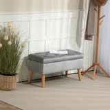 HOMCOM Sitzbank mit Stauraum, Polsterbank mit Deckel, Bettbank mit Samtoptik, für Flur Schlafzimmer Wohnzimmer, Gummiholz 102 x 35 x 43 cm Grau   Aosom – Bild 3