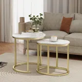 HOMCOM Couchtisch rund 2er Set Stapelbarer Beistelltisch mit Stahlrahmen, Wohnzimmertisch Kaffeetisch für Wohnzimmer Schlafzimmer Weiß   Aosom – Bild 3