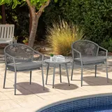 Stilvolle Sitzgruppe 2 Gartensessel Couchtisch Balkonmöbel-Set, Stahlrahmen Grau, ideal für Garten & Terrasse   Aosom.de – Bild 3