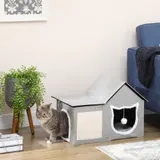 PawHut Katzenhöhle mit Kratzfläche und Doppeltüren, Kuschelhöhle mit Kissen und Spielball, Polyester Grau für Katzenliebhaber   Aosom.de – Bild 3