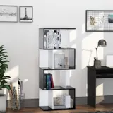 HOMCOM  Bücherregal S-förmiges Standregal Lagerregal 4-stufige Vitrine mit Hardware-Schnalle moderner Raumteiler Spanplatte Schwarz+Weiß   Aosom – Bild 3