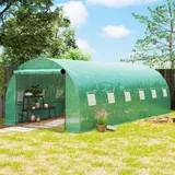 Outsunny Gewächshaus ca. 6 x 3 x 2 m Foliengewächshaus mit 12 Fenster, Rolltür, Aufrollbar Seitenwänden, UV-beständiger Folientunnel, Winterfest Tomatenhaus mit Erdanker, Grün   Aosom – Bild 3