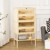 PawHut Kleintierkäfig 5 Etagen mit Gitterdach Rampen Kleintierstall Käfig Nagerkäfig Meerschweinchenstall Tannenholz Naturholz 60 x 40 x 120 cm   Aosom – Bild 3