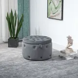 HOMCOM Sitzhocker mit Stauraum Polsterhocker Aufbewahrungsbox runde Ottomane mit Deckel Samtoptik grau Ø60 x 40 cm für Wohnzimmer & Schlafzimmer   Aosom.de – Bild 3