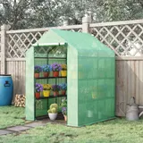 Outsunny Foliengewächshaus Begehbares Treibhaus mit 8 Regalen für Tomaten, Stahl & PE-Kunststoff, grün, mit Tür für optimale Pflanzenpflege   Aosom.de – Bild 3