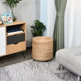 HOMCOM Sitzhocker mit Stauraum  Fußhocker mit Aufbewahrungsbox, abnehmbarer Deckel, Stroh Rattan, Khaki, Ø43x43cm  Aosom – Bild 3