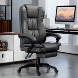 Vinsetto Bürostuhl Chefsessel Drehstuhl Anhebbar mit Fußstütze Kopfstütze Ergonomischer Stuhl Vibration Schreibtischstuhl mit Liegefunktion Massagefunktion Kunstleder Dunkelgrau 68,5x68,5x113-121cm   Aosom – Bild 3