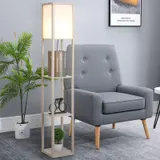 HOMCOM Stehleuchte mit 3 Regalen  Stehlampe, Innenbeleuchtung, E27, bis 40W, E1-MDF, Acryl, Eiche+Weiß, 26x26x160 cm  Aosom – Bild 3