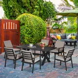 Outsunny Gartenmöbel-Set für 6 Personen, 6 Stühle & 1 Tisch, wetterbeständig, 175x92,5x73 cm, Schwarz Grau für Terrasse & Balkon   Aosom.de – Bild 3