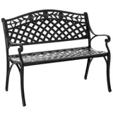 Outsunny 2-Sitzer Gartenbank Alu Metallbank mit Armlehnen im Landhausstil Schwarz 102,5 x 61 x 84 cm ideal für Terrasse & Garten   Aosom.de – Bild 1