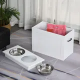 PawHut Hunde Fressnapf mit Stauraum 2 Edelstahlnäpfe Futterstation 60x30x41cm in Weiß für Hunde   Aosom.de – Bild 3