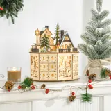 HOMCOM Weihnachts-Adventskalender mit 24 Zugkästen, LED-Lichter, Adventskalenderbox aus Sperrholz, 25 x 20 x 29 cm für festliche Dekoration   Aosom.de – Bild 3